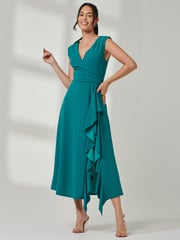 Jolie Moi Green Wrap Front Frill Detail Maxi Dress - Image 3 of 6
