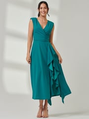 Jolie Moi Green Wrap Front Frill Detail Maxi Dress - Image 4 of 6