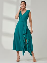 Jolie Moi Green Wrap Front Frill Detail Maxi Dress - Image 5 of 6