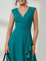 Jolie Moi Green Wrap Front Frill Detail Maxi Dress - Image 6 of 6