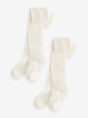 Monsoon Cream Baby Frosted 100% Cotton Tights 2 Pack - Image 1 of 3