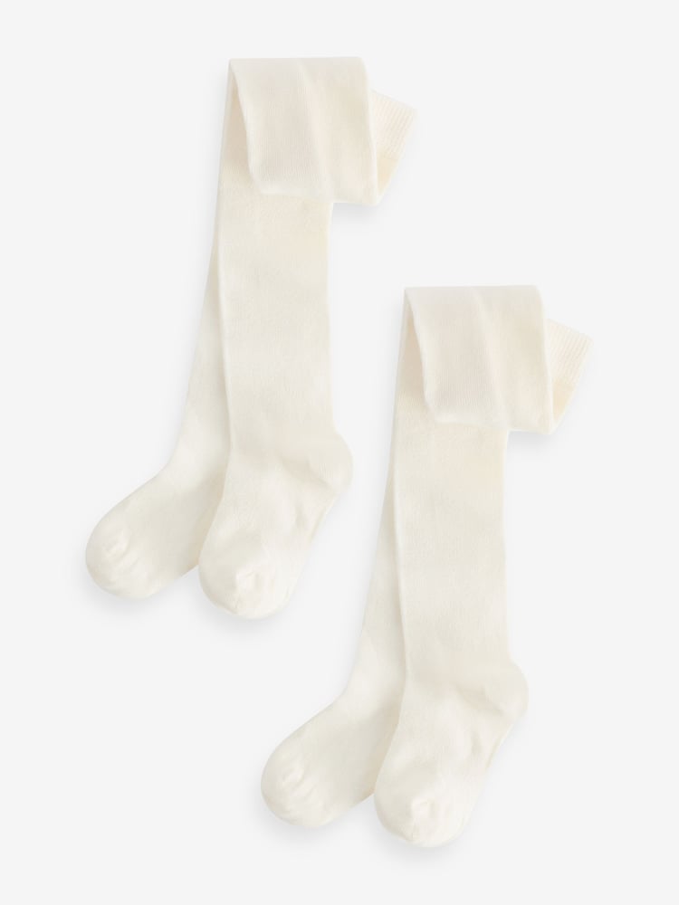 Monsoon Cream Baby Frosted 100% Cotton Tights 2 Pack - Image 1 of 3 Monsoon Cream Baby Frosted 100% Cotton Tights 2 Pack - Image 1 of 3