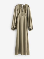 Club L London Green Wild Rose Satin Puff-Sleeve Cut-Out Maxi Dress - Image 6 of 6