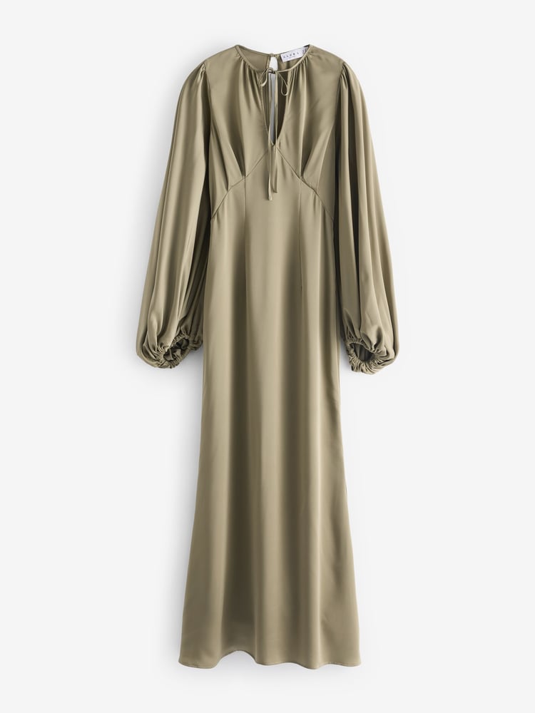 Club L London Green Wild Rose Satin Puff-Sleeve Cut-Out Maxi Dress - Image 6 of 6