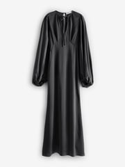 Club L London Black Wild Rose Satin Puff-Sleeve Cut-Out Maxi Dress - Image 6 of 6