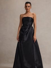 Club L London Black Universe Bandeau Puff-Skirt Split Maxi Dress - Image 1 of 6