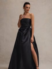 Club L London Black Universe Bandeau Puff-Skirt Split Maxi Dress - Image 5 of 6