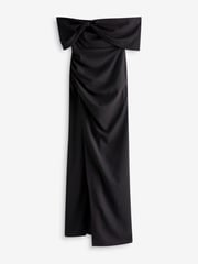 Club L London Black Eva Bardot Bow Detail Maxi Dress With Thigh Split - Image 5 of 5