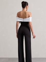 Club L London Black Bower Bardot Straight Leg Jumpsuit With Bow - Image 3 of 6