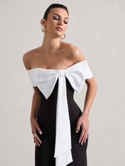 Club L London Black Bower Bardot Straight Leg Jumpsuit With Bow - Image 4 of 6