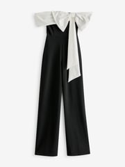 Club L London Black Bower Bardot Straight Leg Jumpsuit With Bow - Image 6 of 6