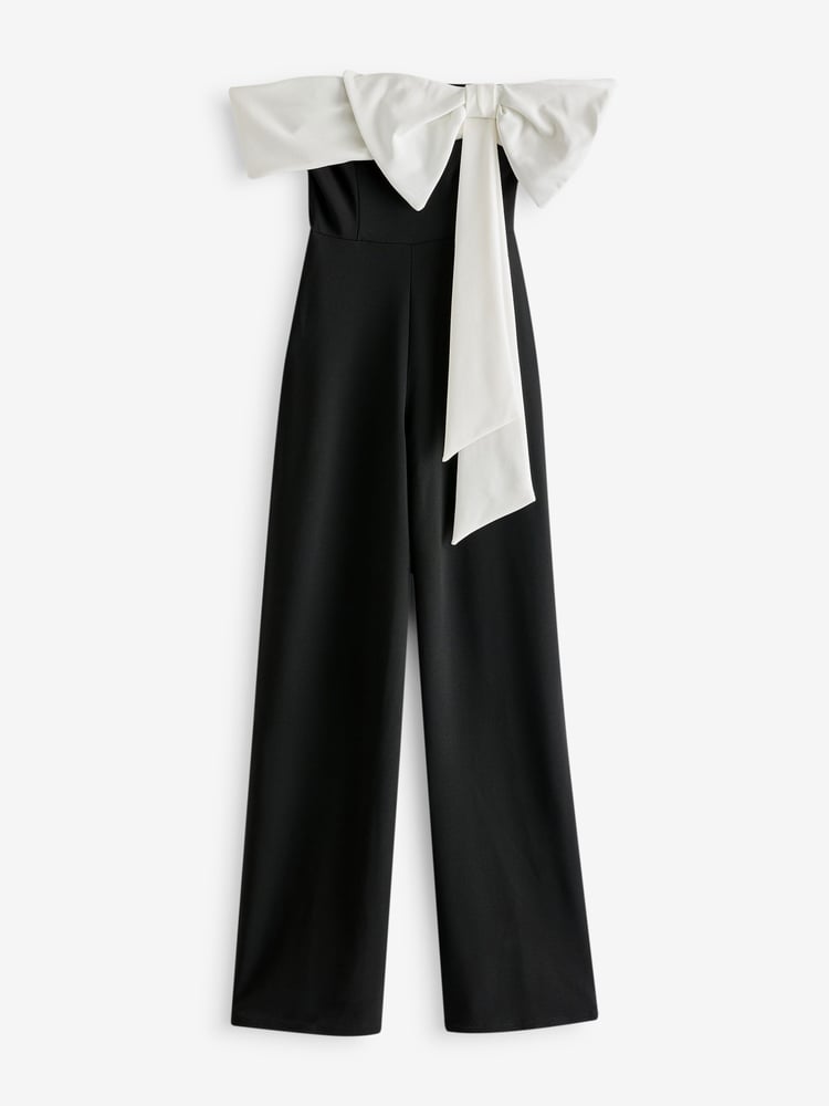 Club L London Black Bower Bardot Straight Leg Jumpsuit With Bow - Image 6 of 6