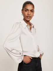 Mint Velvet Cream Beige Silk Mix Blouson Top - Image 2 of 4