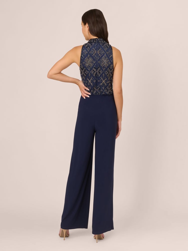 Adrianna Papell Blue Beaded Blouson Jumpsuit - Image 2 of 7