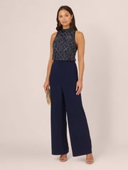 Adrianna Papell Blue Beaded Blouson Jumpsuit - Image 4 of 7
