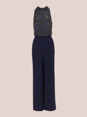 Adrianna Papell Blue Beaded Blouson Jumpsuit - Image 7 of 7