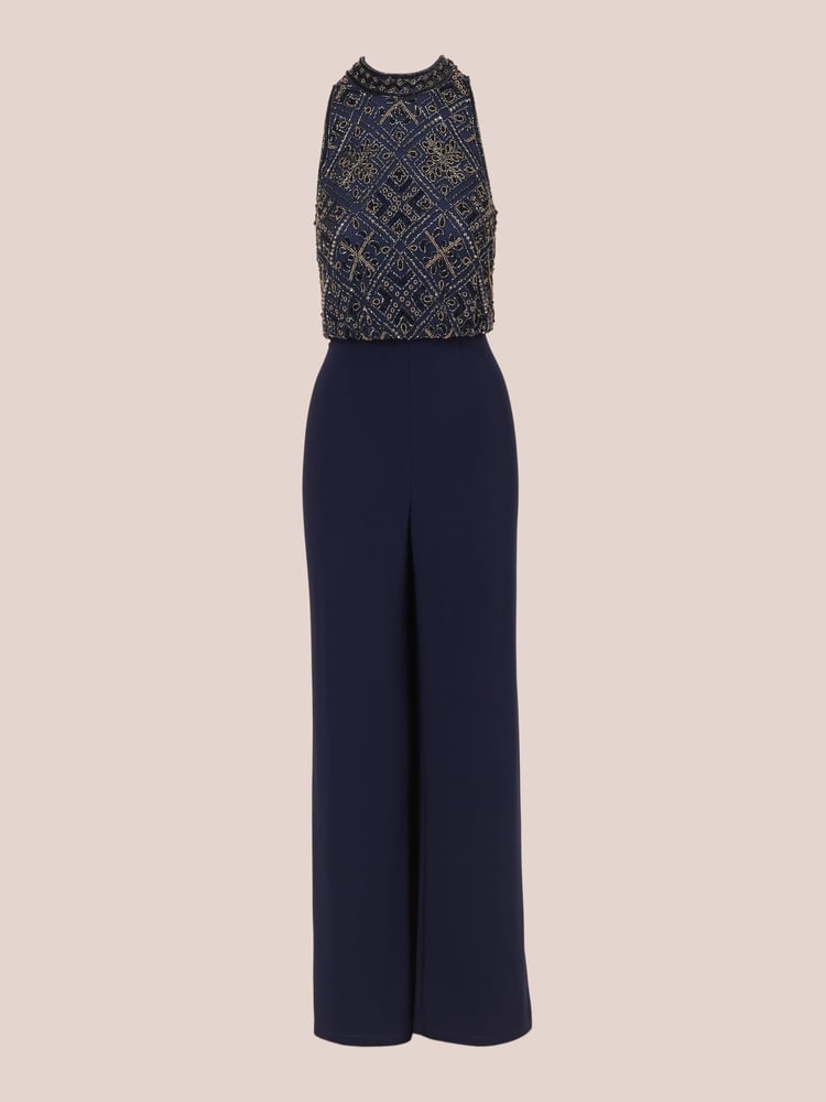 Adrianna Papell Blue Beaded Blouson Jumpsuit - Image 7 of 7