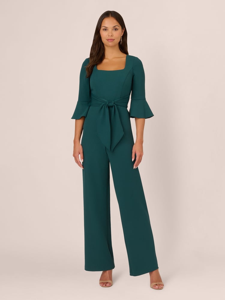 Adrianna Papell Knit Crepe Tie Front Jumpsuit - Image 1 of 7
