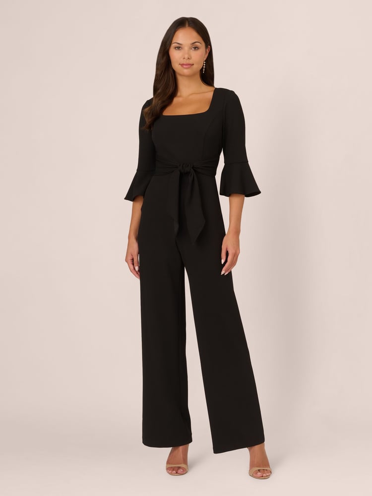 Adrianna Papell Knit Crepe Tie Front Jumpsuit - Image 1 of 7