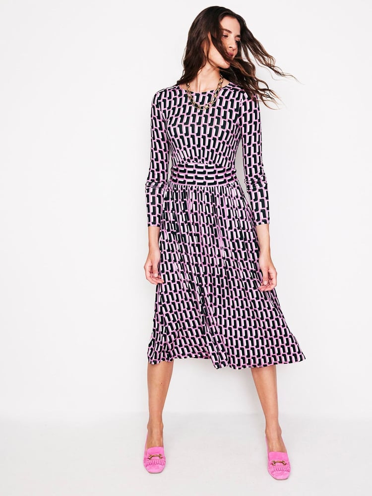 Boden Pink Thea Long Sleeve Jersey Dress - Image 1 of 5
