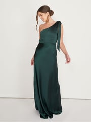 Six Stories Emerald Bow One Shoulder Satin Bridesmaid Dress - Image 1 of 6