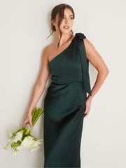 Six Stories Emerald Bow One Shoulder Satin Bridesmaid Dress - Image 5 of 6