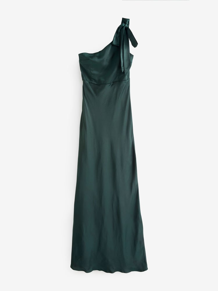Six Stories Emerald Bow One Shoulder Satin Bridesmaid Dress - Image 6 of 6