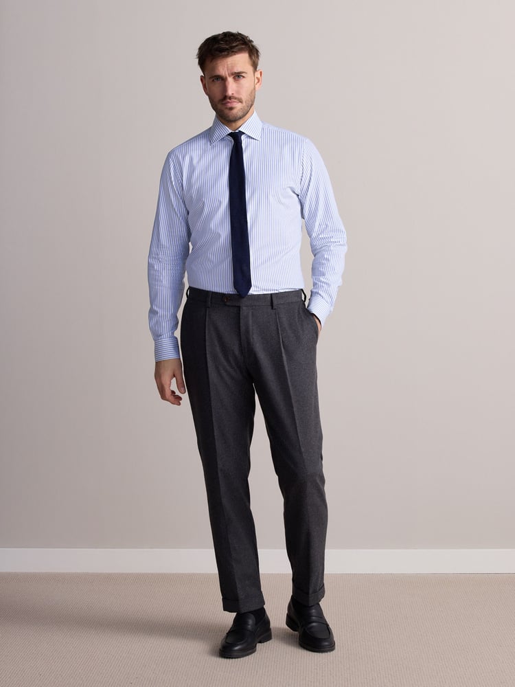Blue Slim Fit Signature 100% Cotton Bengal Stripe Shirt - Image 2 of 12