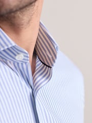 Blue Slim Fit Signature 100% Cotton Bengal Stripe Shirt - Image 9 of 12