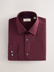 Burgundy Red Slim Fit Signature 100% Cotton with Textured Smart Shirt - Image 1 of 3