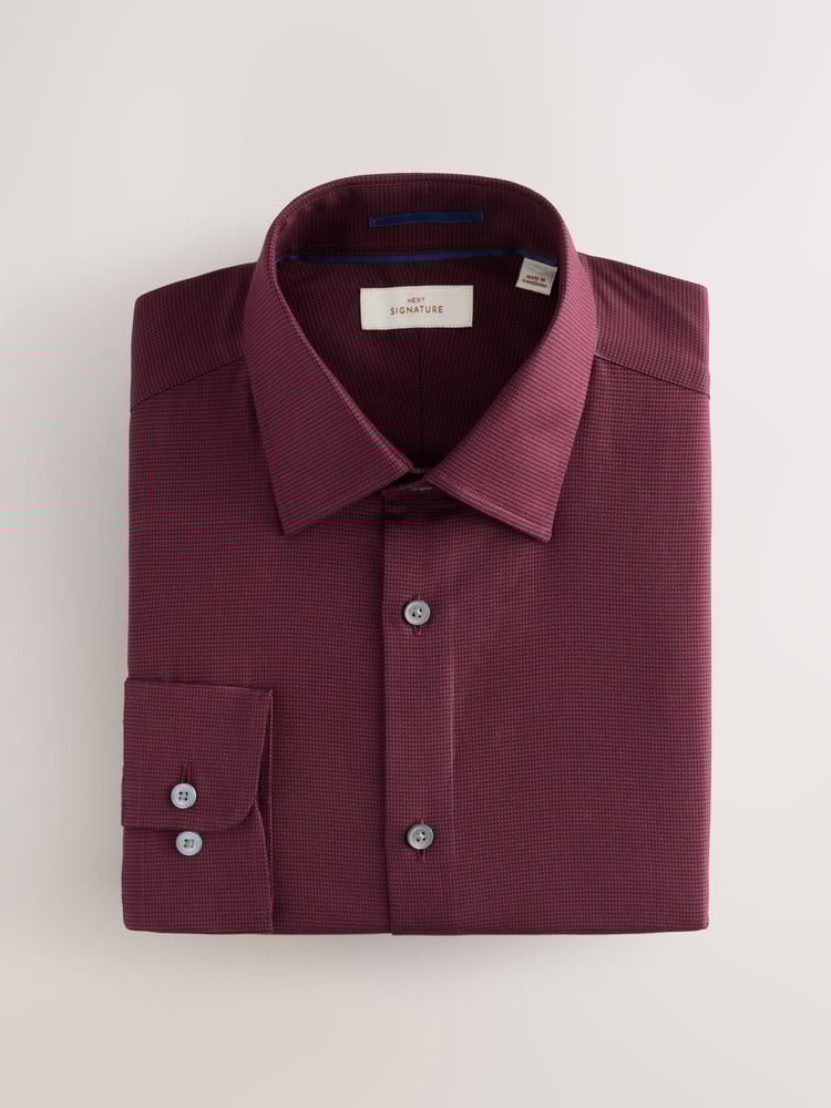 Burgundy Red Slim Fit Signature 100% Cotton with Textured Smart Shirt - Image 1 of 3
