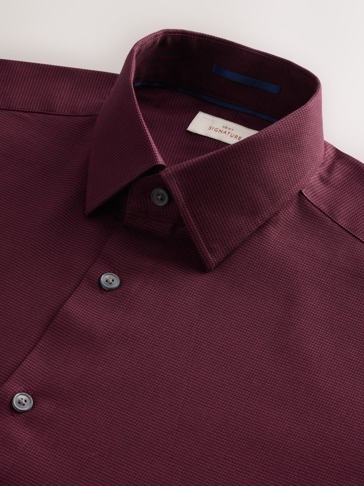 Burgundy Red Slim Fit Signature 100% Cotton with Textured Smart Shirt - Image 2 of 3