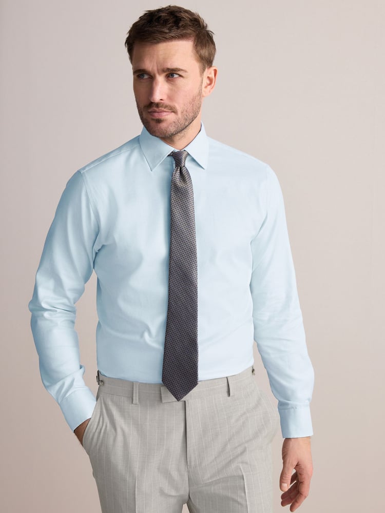 Green Slim Fit Signature 100% Cotton with Textured Smart Shirt - Image 1 of 9