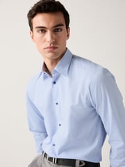 Blue Regular Fit Easy Care Textured Trimmed Shirt - Image 1 of 9