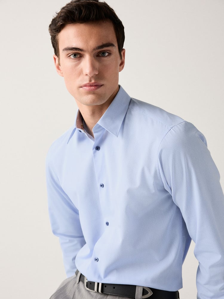 Blue Regular Fit Easy Care Textured Trimmed Shirt - Image 1 of 9