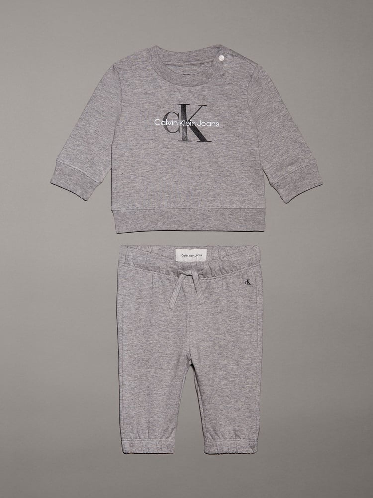 Calvin Klein Grey Monogram Crew Neck Sweat Top & Leggings Set - Image 1 of 2 Calvin Klein Grey Monogram Crew Neck Sweat Top & Leggings Set - Image 1 of 2