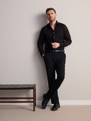 Black Slim Fit Signature Premium 100% Cotton Textured Smart Shirt - Image 2 of 8