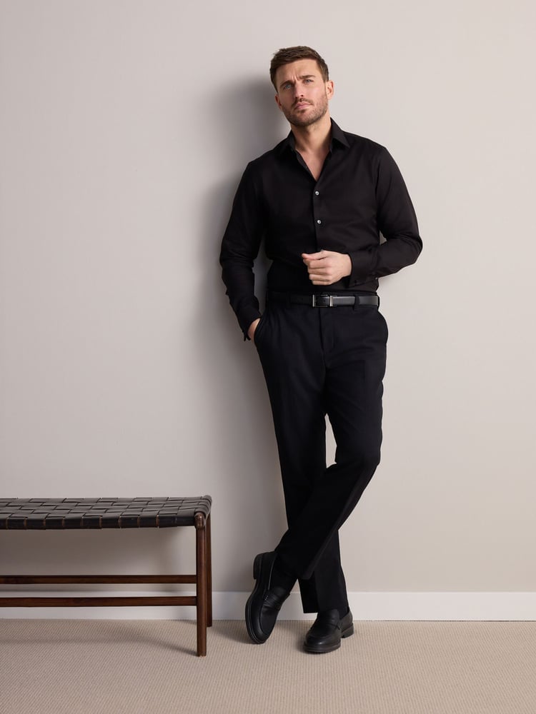 Black Slim Fit Signature Premium 100% Cotton Textured Smart Shirt - Image 2 of 8