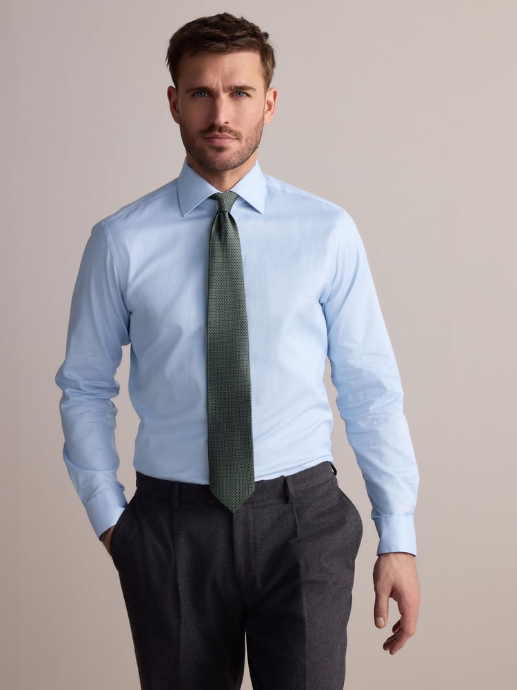 Blue Slim Fit Signature 100% Cotton with Textured Smart Shirt - Image 2 of 8