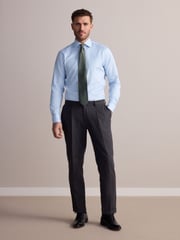Blue Slim Fit Signature 100% Cotton with Textured Smart Shirt - Image 3 of 8