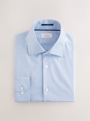 Blue Slim Fit Signature 100% Cotton with Textured Smart Shirt - Image 6 of 8