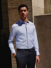 Blue Regular Fit Signature 100% Cotton with Textured Smart Shirt - Image 1 of 7
