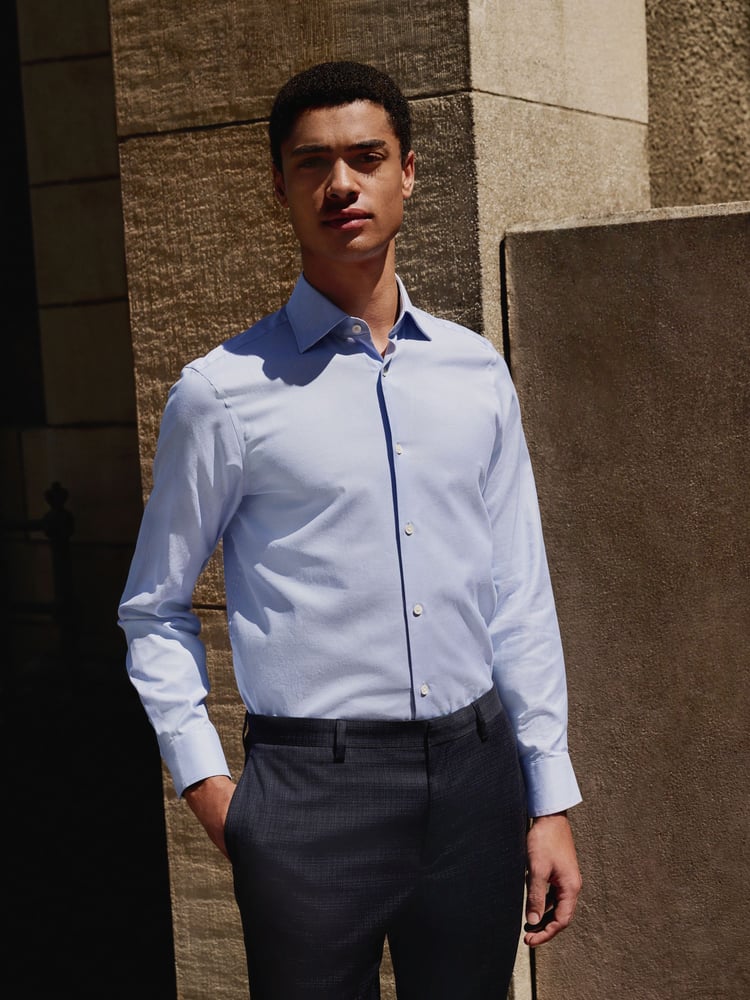 Blue Regular Fit Signature 100% Cotton with Textured Smart Shirt - Image 1 of 7
