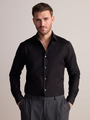 Black Slim Fit Signature 100% Cotton with Textured Smart Shirt - Image 1 of 8