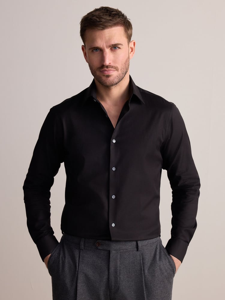 Black Slim Fit Signature 100% Cotton with Textured Smart Shirt - Image 1 of 8