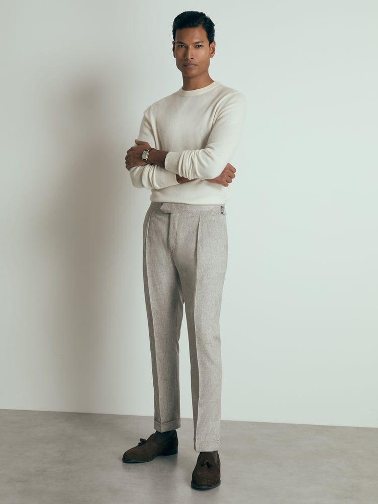 Reiss Grey Melange Gallo Atelier Tapered Wool Suit Trousers - Image 1 of 7