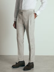 Reiss Grey Melange Gallo Atelier Tapered Wool Suit Trousers - Image 3 of 7
