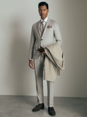 Reiss Grey Melange Gallo Atelier Tapered Wool Suit Trousers - Image 4 of 7
