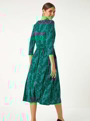Roman Green Mock Wrap Animal Midi Dress - Image 2 of 5