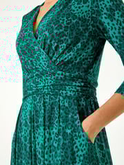 Roman Green Mock Wrap Animal Midi Dress - Image 5 of 5